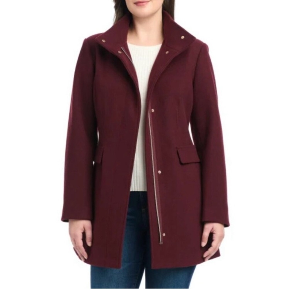 Vince Camuto Women’s Dark Red Wine Full Zip Mid-Length Jacket Coat Large - NEW